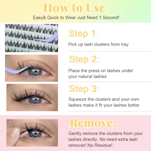 Image of MAYCREATE 104Pcs Self Adhesive Eyelashes Fake Eye Lashes for Women, Eyelash Lash Clusters, 2 Styles 10-13mm & 6-7mm Press On Self Stick Pre Glue Lashes Kit with Tweezer - Black