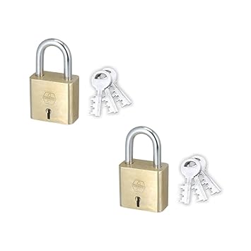 Harrison 7-T-0034_PK 2 Brass 10 Levers Padlock with 3 Keys| Square| Used for Travelling Box, Grills (Pack of 2)