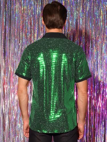 Lars Amadeus Sequins Shirts for Men's Short Sleeves Disco Party Sparkly Metallic Shirt3