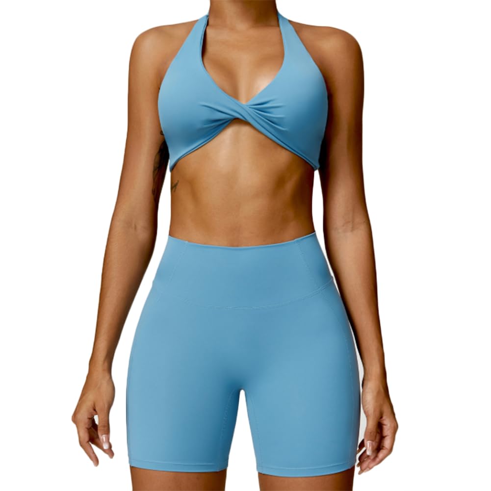 XYFfybhsd Quick Dry Workout Clothes Gym Fitness Sets Sports Bra Feeling Yoga Leggings Women Gym Fitness (Size:M,Color:Blue)
