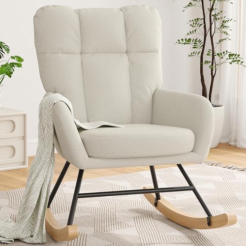 AYEASY Rocking Chair Nursery, Teddy Baby Nursery Rocking Chairs, Modern Nursing Chair for Breastfeeding, Nursery Rocker for Small Spaces Indoor, Accent Glider Chairs for Living Room, Bedroom, Beige