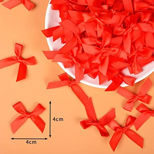 Lezevn Jomnvo 100 Pieces Red Satin Ribbon Bows Chirstmas Mini Bows for DIY Craft Wedding Decoration Card Making Embellishments