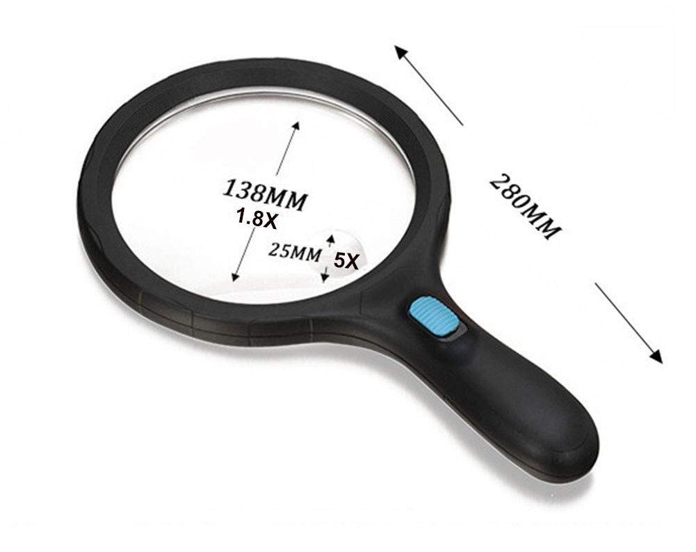 lente di ingrandimentoLente di ingrandimento portatile a LED, lente di ingrandimento illuminata da 1,8x a 5x portatile con 12 luci a LED Lente di ingrandimento da lettura Lente di vetro doppia pe
