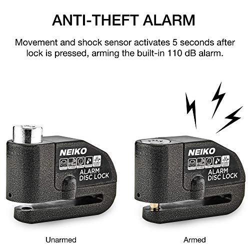 image for NEIKO 52908A Motorcycle Wheel Disc Brake Lock with Alarm | Up to 110db