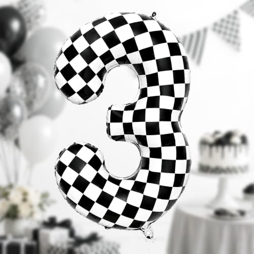 Image of KatchOn 3rd Birthday Number Balloons, 40 Inch Checkered Foil 3 Balloons