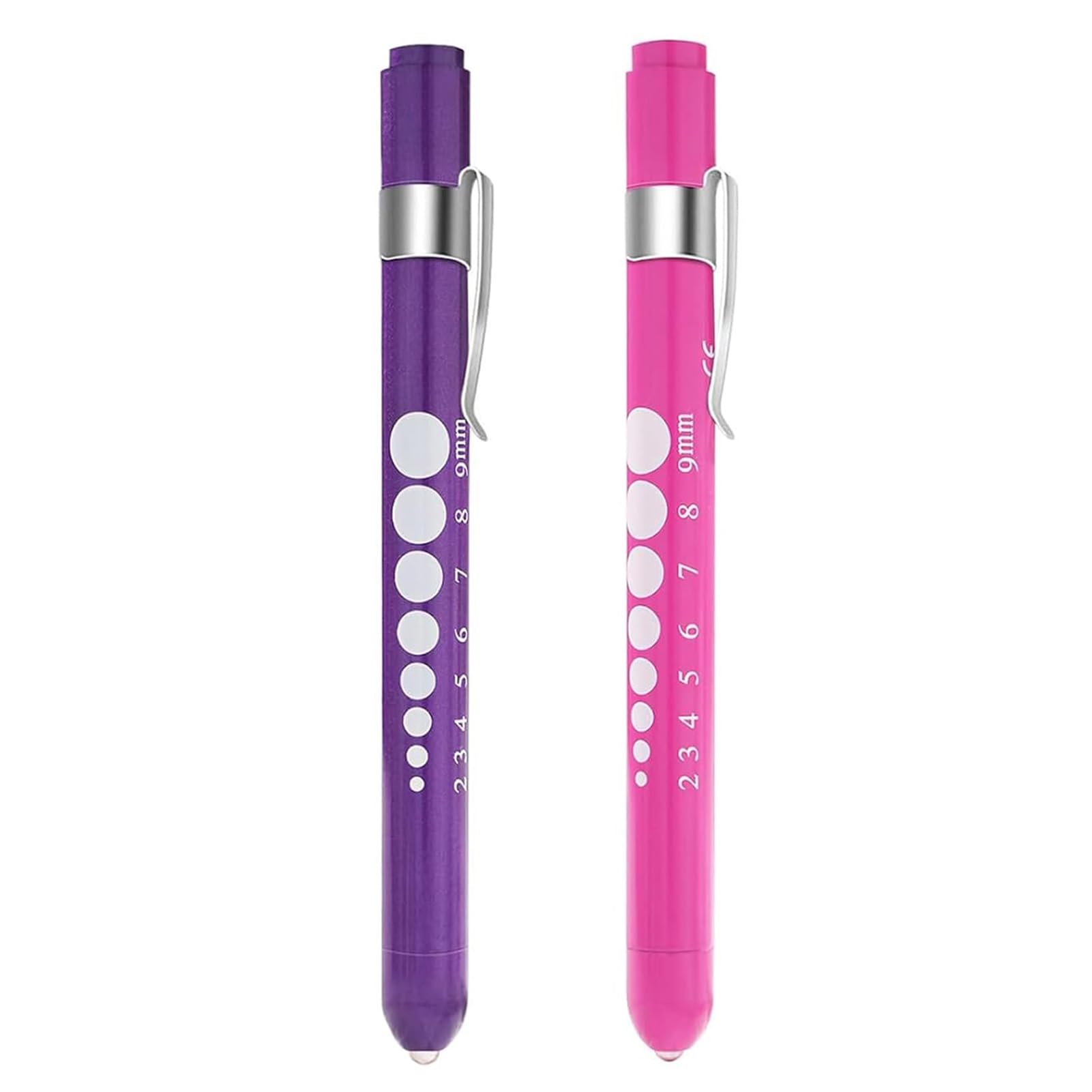 2 PCS Diagnostic Penlight, Reusable Emergency LED Flashlight Torch with Pupil Gauge and Pocket Clip, Mini Portable Daily Use Examination Pupil Check Pen Light for Home (Batteries not Included)