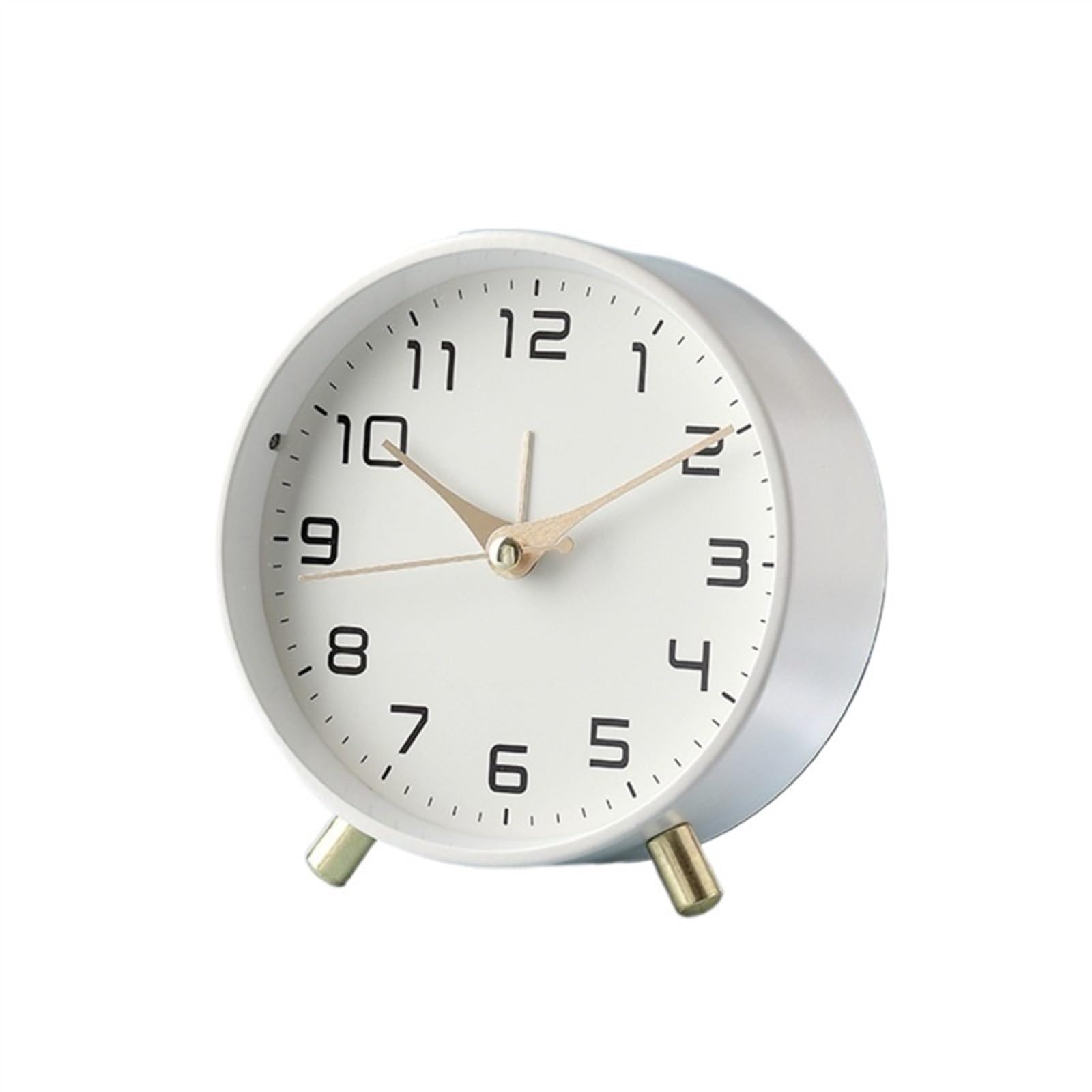 BMKGODN alarm clock， Bedside Analog Non-Ticking Silent Small Desk Clock with Arabic Numerals,Battery Operated Round Table(White)