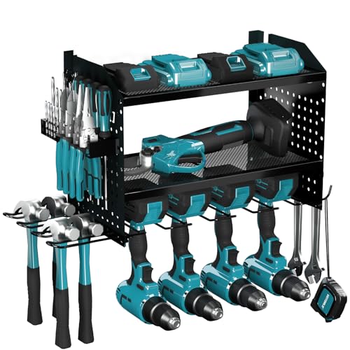 Veitorld Metall Werkzeughalter Wand mit Ladestation, Werkzeug Wandhalterung, Werkstatt Werkzeugregal für Akkuschrauber Schraubendreher Bohrmaschine Bohrer Akku, Geschenke für Männer, Blau