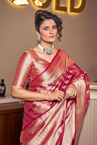 Image of SWORNOF Women's kanjivaram banarasi silk saree for Patola festival Wedding silk with rich pallu Design sarees for women with blouse piece