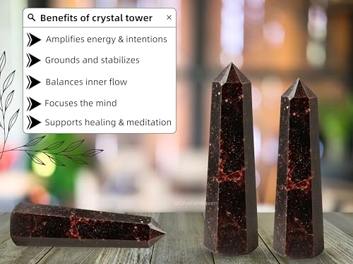 Image of Crystal Heaven Certified Garnet Crystal Tower Obelisk Point For Chakra, Healing And Balancing - Aaa Grade Original Certified Gemstone Agate For Reiki Meditation Yoga Spiritual (2-3 Inches)