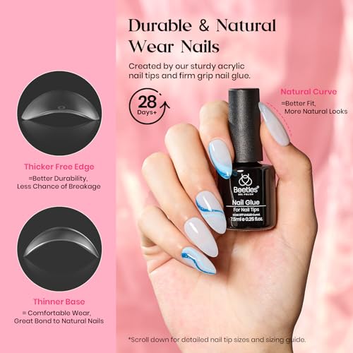 Beetles Gel Nail Kit 600Pcs Medium Almond Nail Tips with Milky White Gel Polish Top Coat, 15 Sizes Soft Clear Gel Nail Tips 5 In 1 Nail Glue Uv Nail Lamp for Nail Extension DIY Nail Salon Gift for Her - Image 6