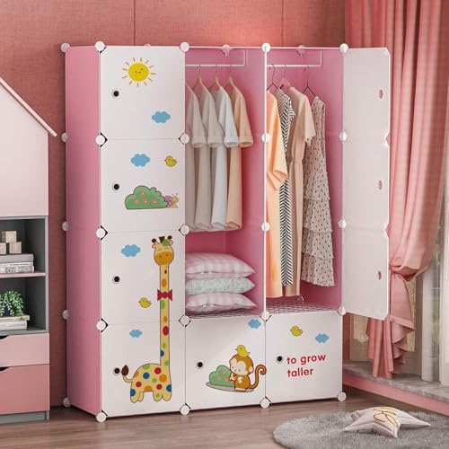 Image of Mevigo Foldable Plastic Wardrobe for Clothes - 12- Door Baby Cupboard for Clothes Storage, Wardrobe for Kids, Plastic Almirah, Collapsible Wardrobe for Kids Livingroom & Home -Pink-R5