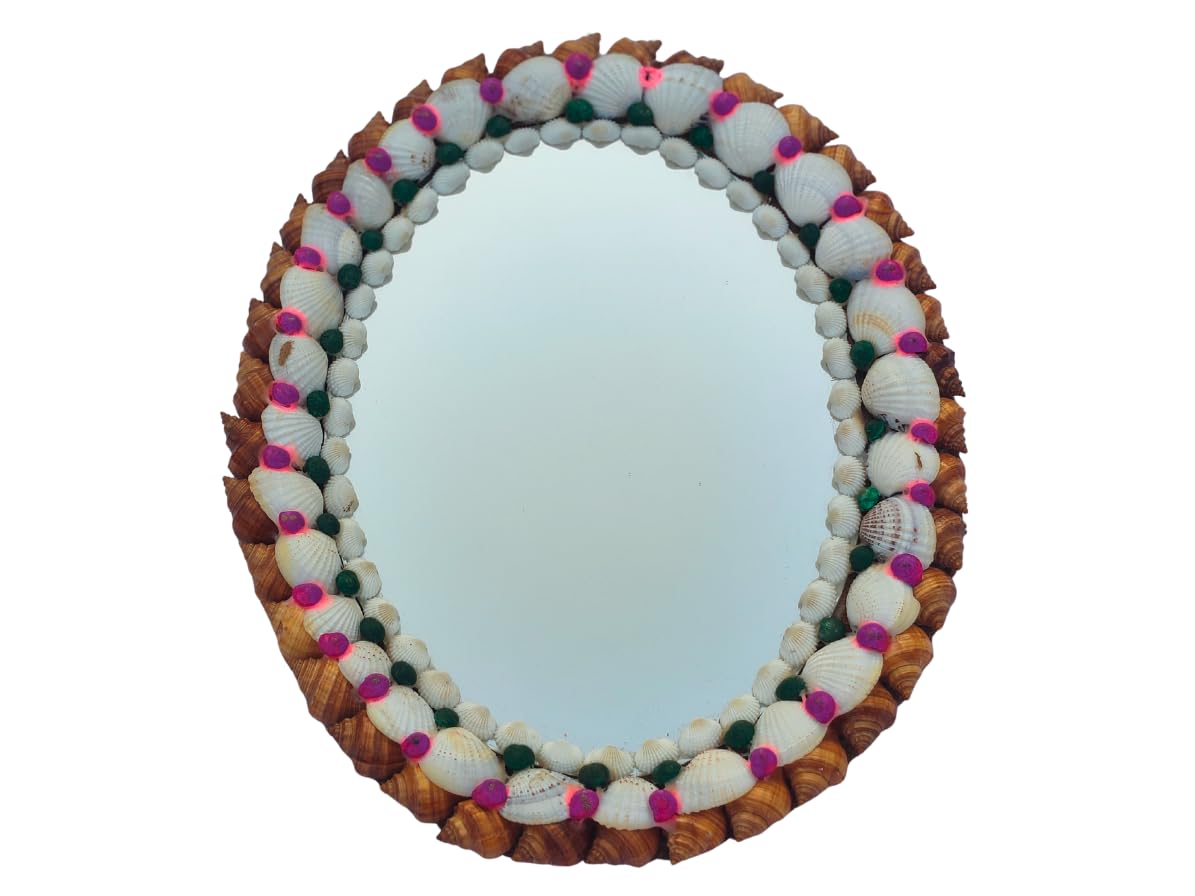 Shell Mirror-Sea Oval Shape-Sea Shell Wall Hanging Mirror for Home-Unique Mirror for Home Décor, Bathroom,Dining Hall,Living-Boho theamed-16 inch Pink Sand-image-5