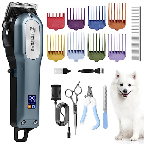BESTBOMG Professional Dog Grooming Clippers for Thick Heavy Coats Low Noise High Power Rechargeable LED Display Cordless Pet Shaver for Small & Large Dogs Cats BESTBOMG Professional Dog Grooming Clippers for Thick Heavy Coats Low Noise High Power Rechargeable LED Display Cordless Pet Shaver for Small & Large Dogs Cats