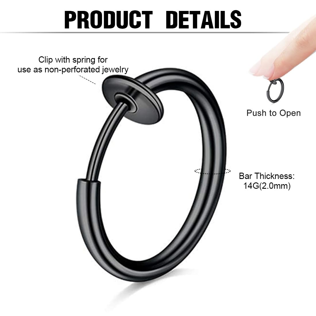 4 Paia di Orecchini Clip Magnetici in Acciaio Inossidabile Senza Buco per Uomo, Donna - Design da Uomo con Cerchi Piccoli per Orecchini Finti Non Piercing, Nero e argento