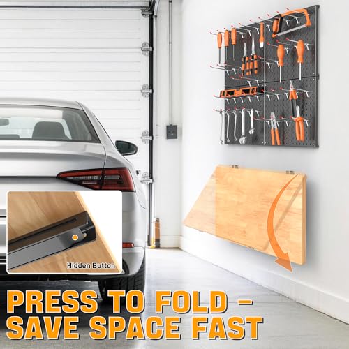 Image of Ultrawall Folding Workbench with Pegboard, Heavy Duty Wall-Mounted Work Table for Garage & Workshop with Pegboard Accessories