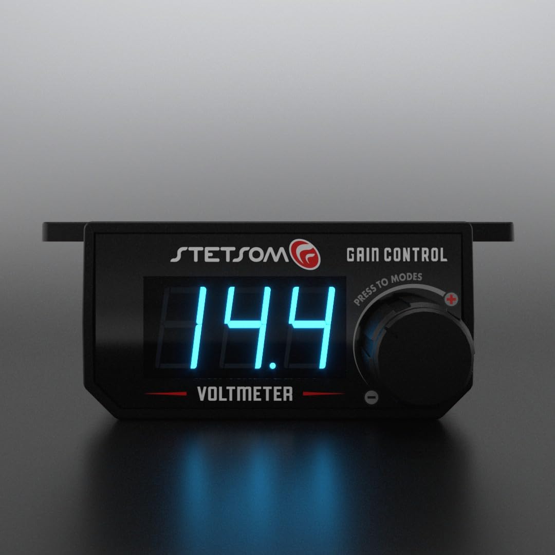 Stetsom Manopola universale per basso 4 in 1 con voltmetro, controllo guadagno, interruttore on/off, convertitore alto-RCA, display LED blu per amplificatore