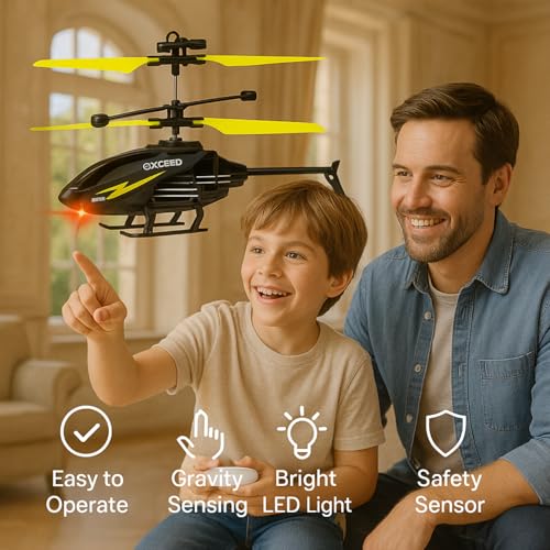 Image of Upgraded 5.1 Gravity Sensor Helicopter Toy for Boys Age 4+, Safety Sensor, 320 RPM Motor, 2.6 Remote, Rechargeable Battery, LED Lights I Pack of 1 (Black Yellow)