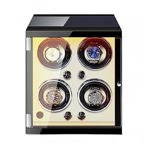 Watch Winder Caja enrolladora de Reloj con Carcasa de Madera para 4 Relojes automáticos, Estuche de exposición con retroiluminación LED, Motor silencioso, antimagnetización Watch Winder