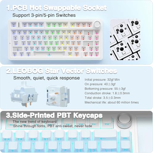 Image of Aula F75 75% Wireless RGB Backlit Tri-Mode Gaming Mechanical Keyboard with Knob | 80 Keys Compact Keyboard, Pre-lubed Gasket Hot-Swappable | Bluetooth /2.4GHz /Type-C | Comic Keycap - Reaper Switches