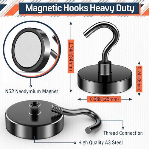 Image of FINDMAG Magnet Hooks, 85LB+ Magnetic Hooks for Cruise Cabins, 20 Pack Black