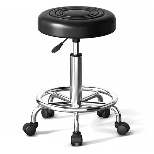 Adjustable Height Stool with Wheels, Black Finish