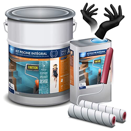 kits d'étanchéité et de rénovation pour piscines et ses accessoires pour l'application résine polyuréthane 2 composants, une monture et ses 2 rouleaux (20M2 sans primaire, Gris) pour 2 couche Cover