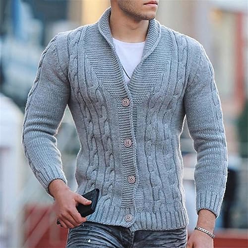 Men Knitted Cardigan Sweater Single Breasted Twisted Texture Cardigan Lapel Slim Sweater2