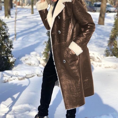Women's Faux Fur Coats 2025 Winter Fleece Lined Suede Coat Open Front Long Double-Breasted Lined Jacket Overcoat2