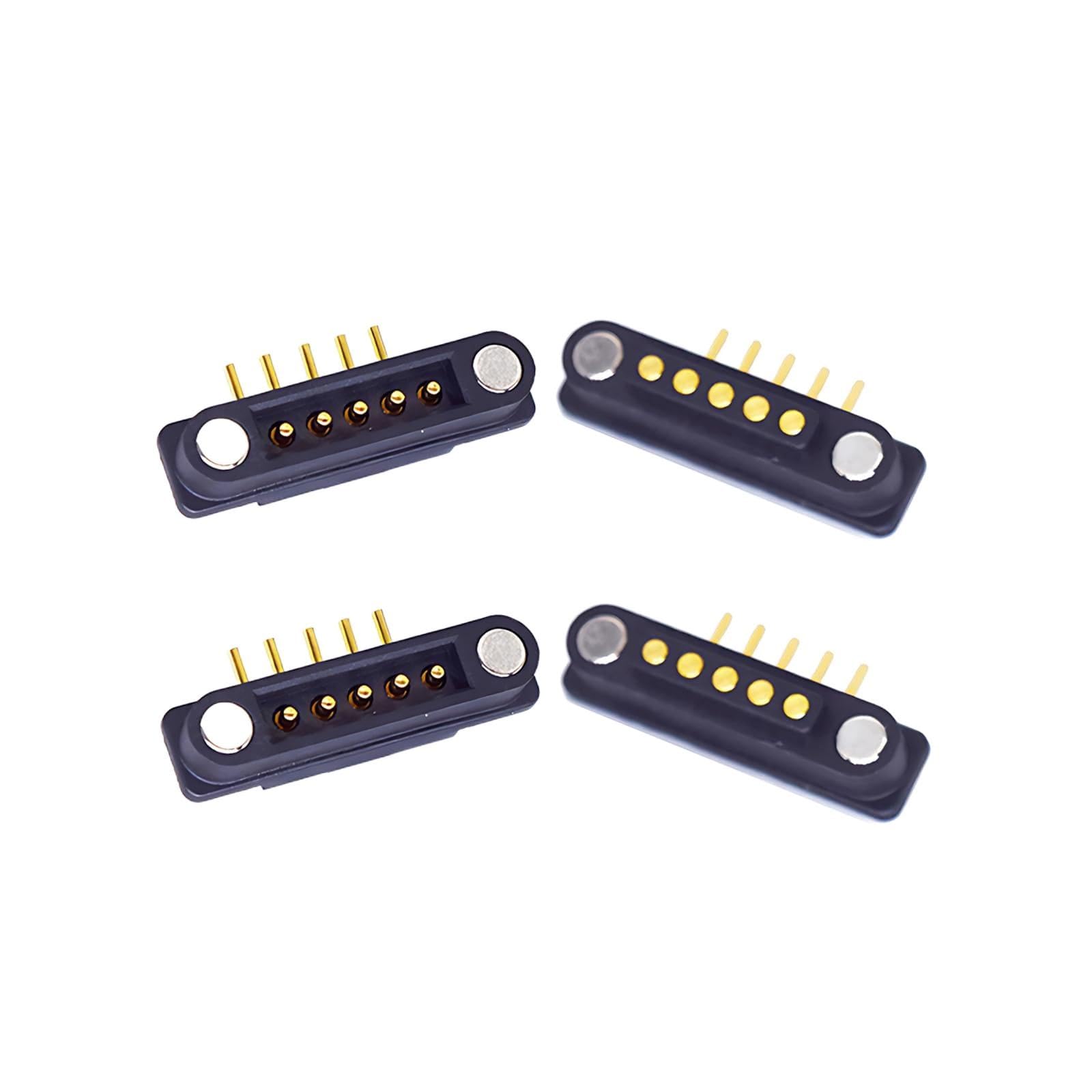 2 Pair 2Pin/3Pin/4Pin/5Pin Bend Magnetic Pogo Pin Connector, Male+Female 2.2/4.4MM Spacing Spring Loaded Pogopin Connector DC Power Charge Probe Socket (5Pin)