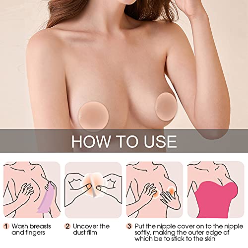 Rifny Silicone Nipple Covers, Nippleless Pasties For Women Reusable Adhesive Invisible 6 Pairs Round And Petal With Case Beige #TOP4