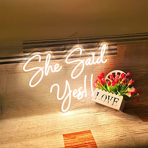 Image of Large She Said Yes Neon Sign 23x16.3 inch Warm White for Wedding Proposal Party, Wall Decor, Flex Led Neon Light Signs for engagement party, Wedding Decoration, Romantic Neon Sign gift
