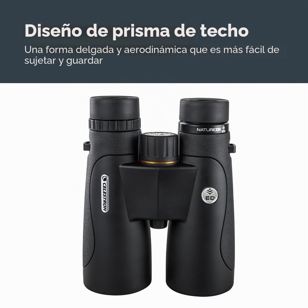 Celestron 72336 Nature DX ED 12x50: prismáticos con lentes objetivo con dispersión baja, exteriores y aves, revestimiento múltiple completo y prismas BaK-4, carcasa revestida resistente al agua y vaho