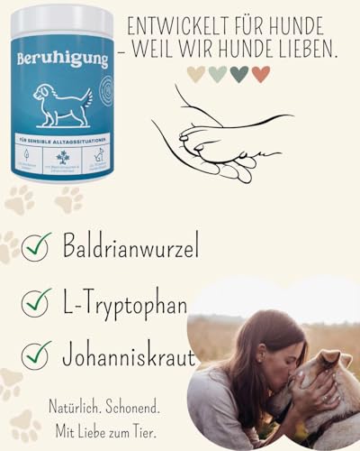Beruhigungssnack für Hunde – Gegen Stress & für Gelassenheit bei Autofahrten, Tierärzten & im Alltag – mit L-Tryptophan, Baldrian, Johanniskraut & Lammprotein – Getreidefrei & Natürlich (180 g)