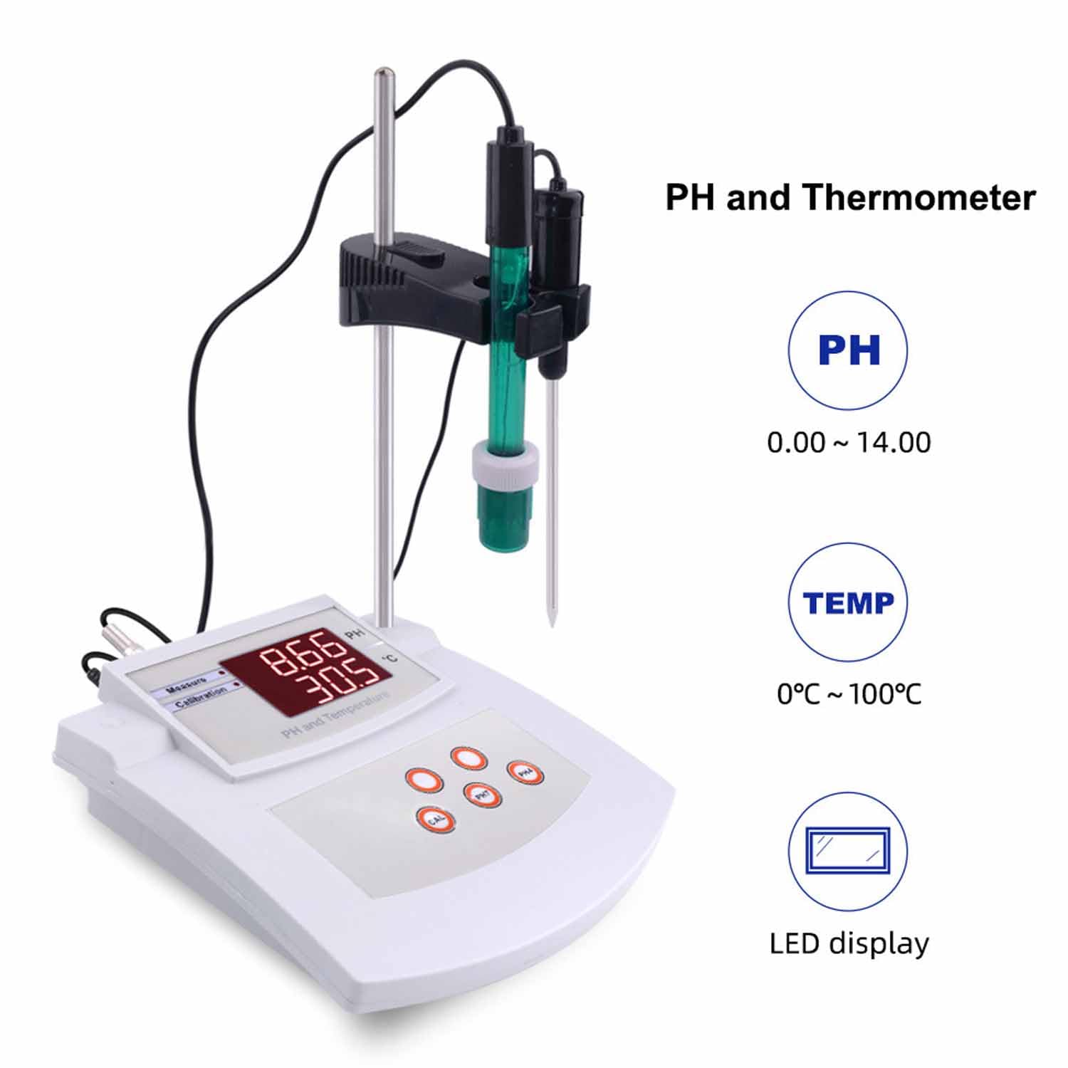 Miernik Laboratoryjny O Wysokiej Dokładności, Laboratoryjny PH-metr Stacjonarny Z Wyświetlaczem LCD, 2-punktowa Automatyczna Kalibracja Pomiaru PH 0,00–14,00, Dokładność ±0,01 PH