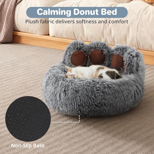 Luvore Katzenbett Flauschig von Pfote Form, Donut Hundebetten Katzenbetten Waschbar, Cat Bed Bequem und Weich für Katzen Kleine Hunde Größe 60cm