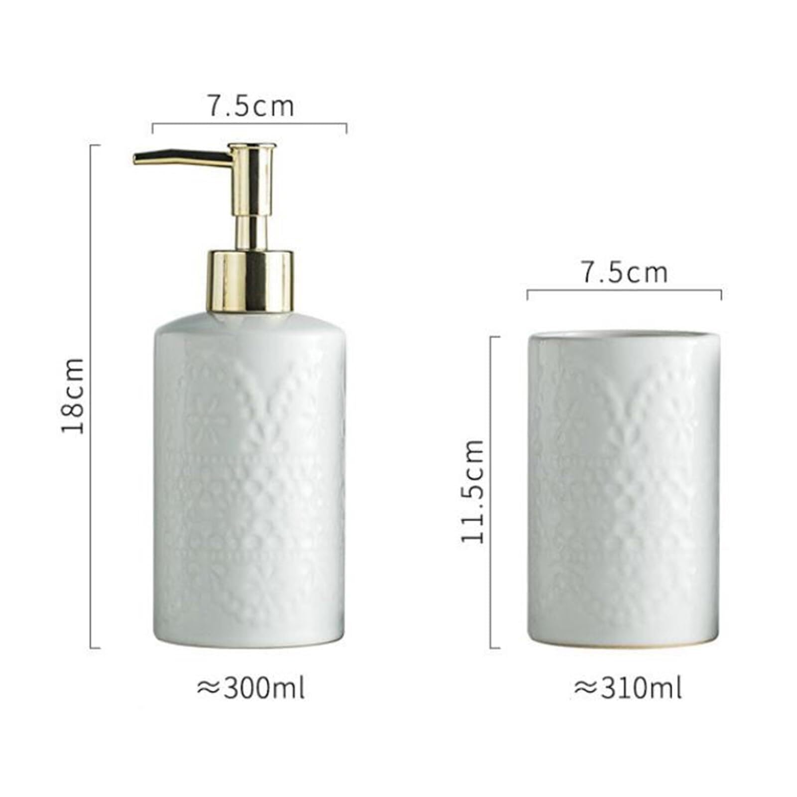 Set di accessori per il bagno Set di dispenser sapone e bicchiere for spazzolino da denti in ceramica appoggio for liquidi o lozioni costiere Arredamento per gli affittuari(Beige)