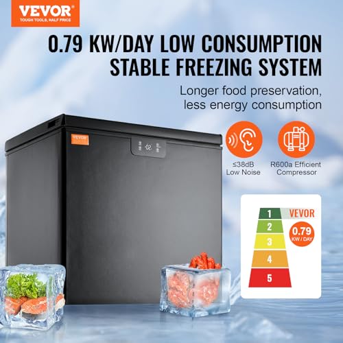 Image of VEVOR Chest Freezer, 7 Cu.ft Compact Deep Freezer, Free Standing Top Open Door Compact Freezers with 2 Removable Baskets & Adjustable Thermostat, Energy Saving & Low Noise,Black