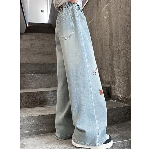 Animal Print Jeans for Girls Versatile Straight Denim Pants Casual Wide Leg Trousers with Pockets3
