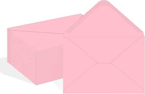 YINUOYOUJIA Paquete de 50 sobres rosas con solapa en V, sobres de invitación A7 para tarjetas de 5 x 7, bodas, cumpleaños, baby shower, postales,