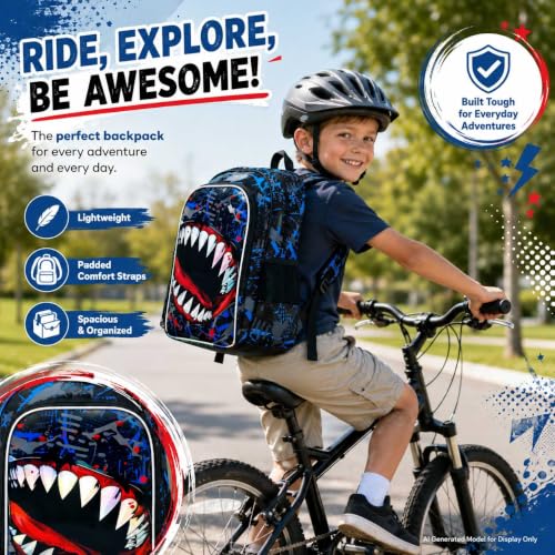 Image of 3Pcs Backpack for Boys, 17 inch Shark Kids Bookbag with Lunch Box, School Backpacks for Elementary Preschool Kindergarten (Blue)