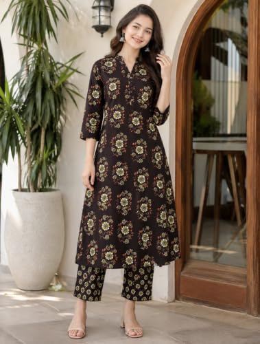 Image of CREATION & YOU Women's Pure Cotton Floral Printed Kurta with Palazzo Pants | Ethnic Set | Kurti Set for Women | Cotton Cord Set for Women