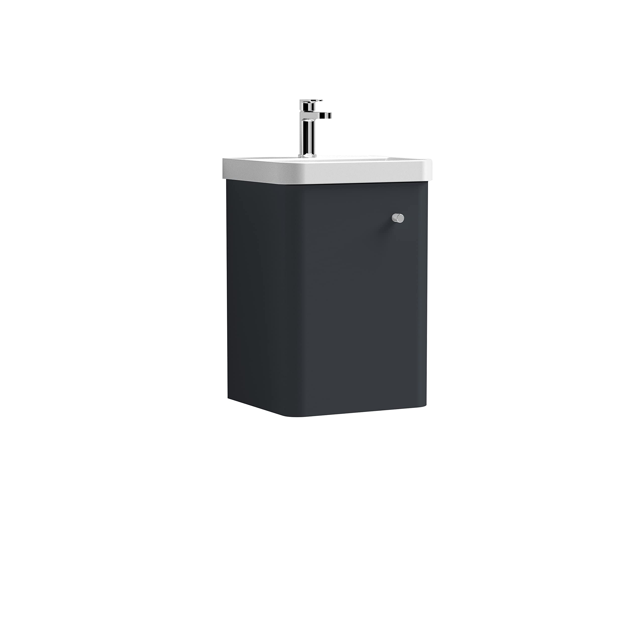 nuie COR1401 Core Modern Bathroom Wall Hung 1 Door Vanity Basin Unit with Ceramic Basin, 400mm, Soft Black