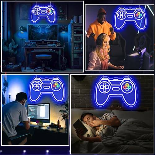 Image of Gamer Neon Sign for Teen Boys Girls Gift Blue Gamepad Shaped LED Light Hangings Cool Gaming Light up Sign Decoration USB Powered for Game Stuff Room Accessories Bedroom Wall Decor Supplies