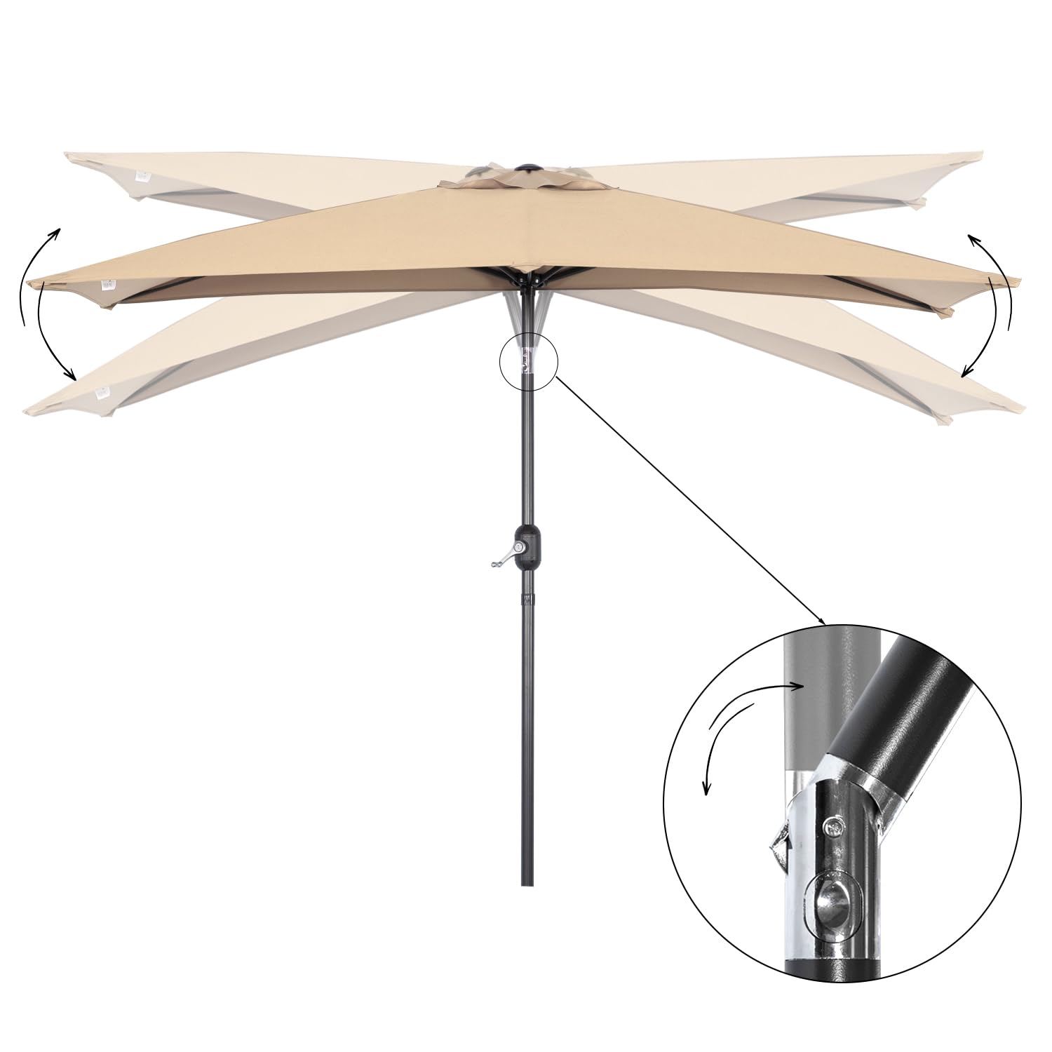 Angel Living Demi-Parasol Carré de Jardin, 2.5 x 1.3 m, Toile Anti-UV, Réglage de la Manivelle, Inclinable des Deux Côtés, pour Balcon, Terrasse, Extérieur