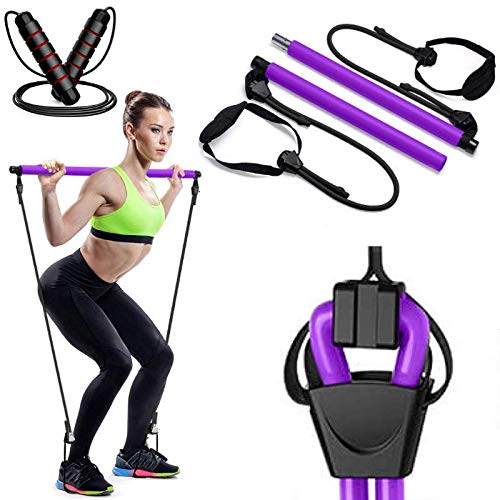 Pilates Bar, Portable Adjustable Pilates Bar Kit with Resistance Band, Home Exercise Stick, Yoga Bar, Toning Bar with Foot Loop for Hips-line, Stretching, Muscle Toning, Booty Flex bar, Pilates Stick