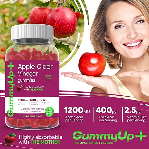 Sugar-Free Apple Cider Vinegar Gummies with The Mother – 1200mg ACV, Folic Acid & B12 for Energy & Wellness – 60 Natural Apple Flavoured Gummies – Delicious, Healthy, & Easy to Take! - Image 4