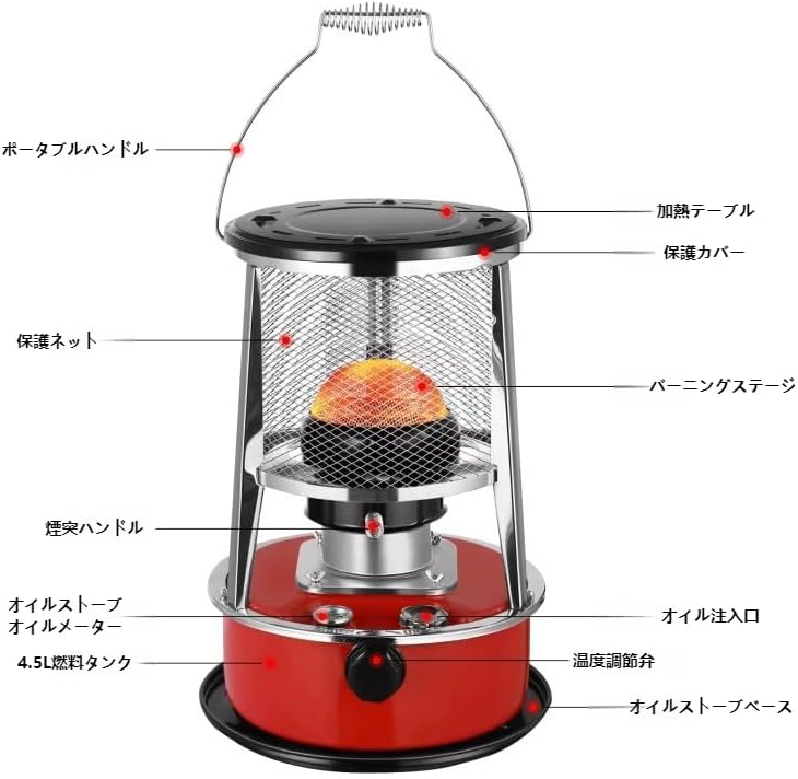 Deerou石油炉 対流式石油炉 石油炉 小型 4.5L容量 360°炉 対流加熱