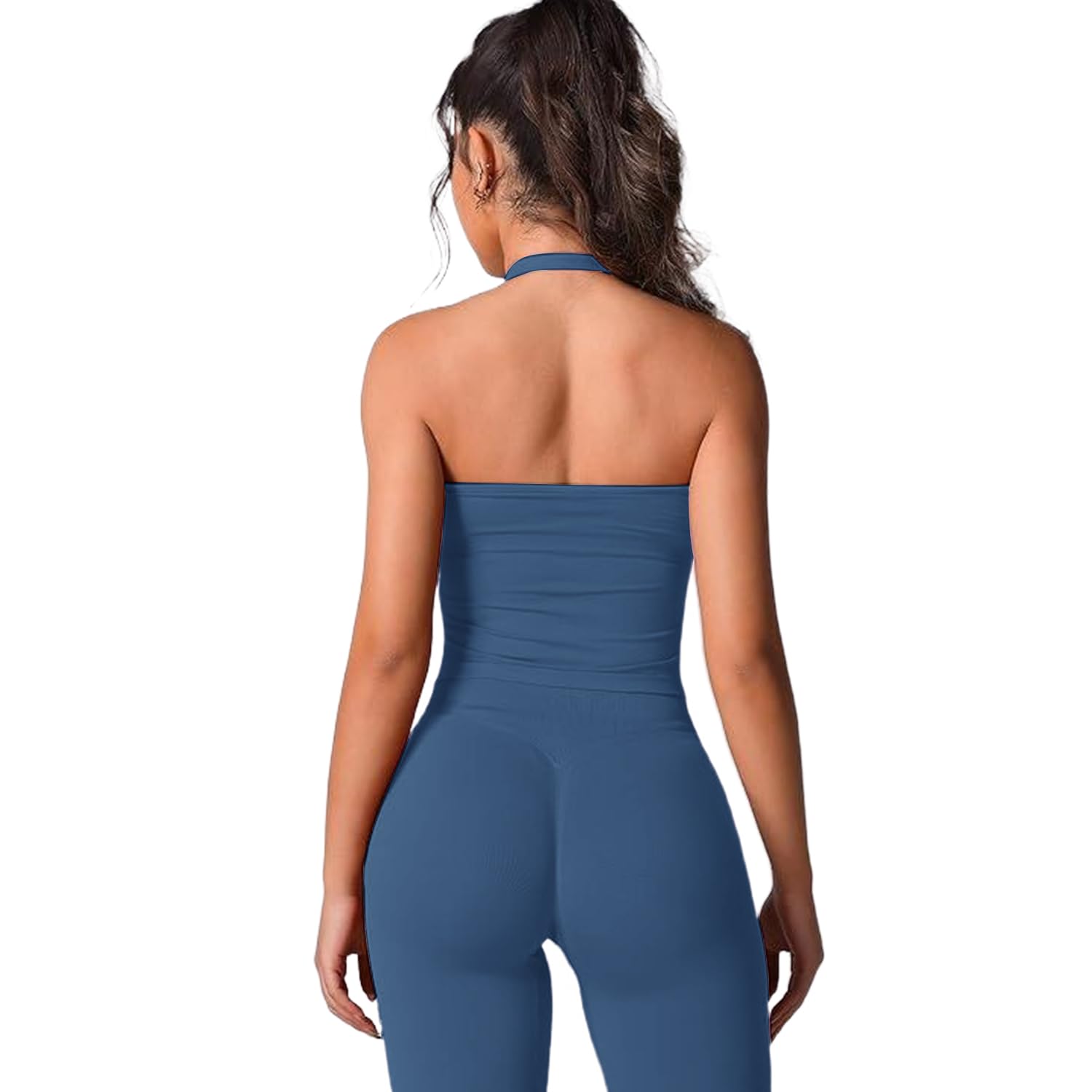 JN JANPRINT Conjuntos de gimnasio para mujer, 2 piezas, brasier deportivo sin espalda, parte superior halter, leggings ocultos, trajes de yoga, trajes de entrenamiento