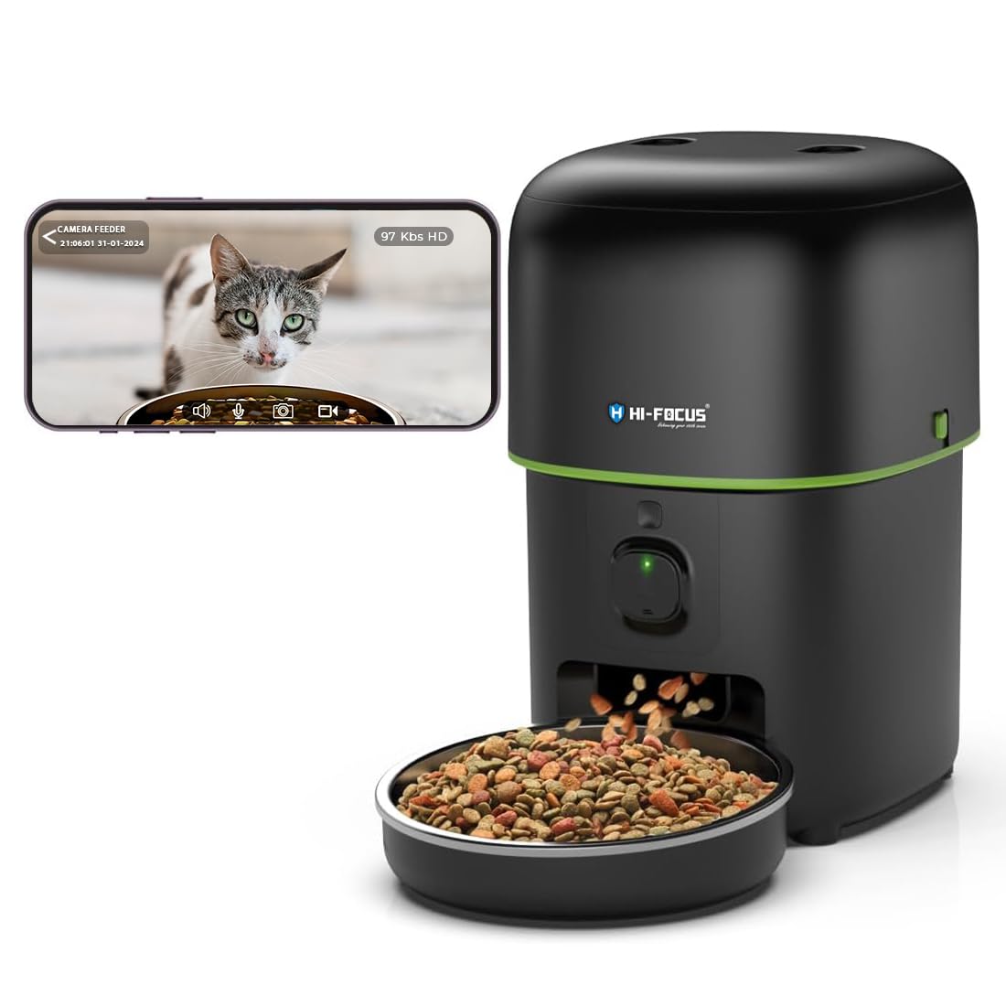 HI-Focus Automatic Pet Feeder with Camera - 5G WiFi App Control, 1080p HD Video, Night Vision, 2-Way Audio, 2L Cat & Dog Food Dispenser, Easy to Use and Clean, Timed Pet Feeder (B0DDHG9B27) Amazon Price History, Amazon Price Tracker